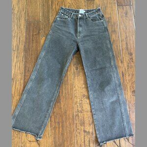 Princess Polly Black High Rise Wide Leg Raw Hem Jeans with White Stitching